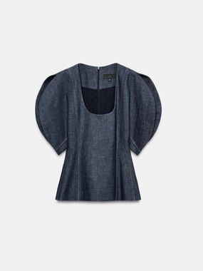 Zara Dark Denim Puff-Sleeve Blouse
